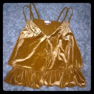 yellow tank crop top, furry material